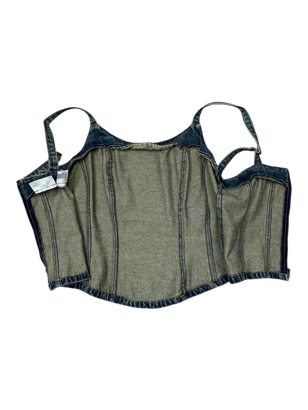 Vintage Y2K Jeanology Denim Corset Top Medium Wash Zip Back Bustier Cami Size 10 - Picture 8 of 12